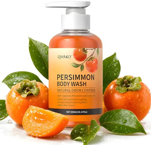 Persimmon duschtvål för kontroll av kroppslukt, persimmontvål för armhålor, intima områden och illaluktande fötter med persimon och grönt te, djuprengörande och återfuktande, 300 ml