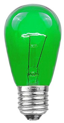 Novelty Lights 25 Pack S14 Outdoor Patio Edison Replacement Bulbs, E27 Medium Base, Green, 11 Watt
