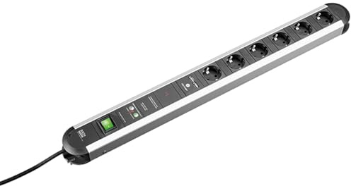 BACHMANN 331.055 Steckdosenleiste Primo mit 6X Schutzkontaktsteckdosen, 1x Schalter und Gerätevollschutz und 1x USB Charger, Zuleitung 1,75 m, Schwarz