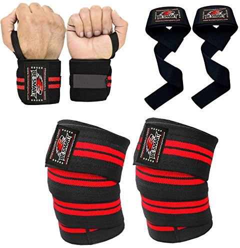 BeSmart Kniebandagen für Gewichtheben, Bodybuilding, Fitnessstudio, Training, Unterstützung für Bein und Handgelenk, professionelle Kniebandagen, erhältlich in 6 Farben (rot)