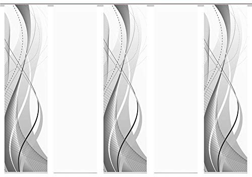 wohnfuehlidee 5er-Set Flächenvorhang, Deko Blickdicht, WuXi, Höhe 245 cm, 3X Dessin /2X Uni transparent, Fb. grau/weiß