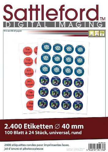 Sattleford Sticker: 2400 Etiketten rund 40 mm für Laser/Inkjet (Klebeettiketten, Etiketten Papiere für Drucker, runde)