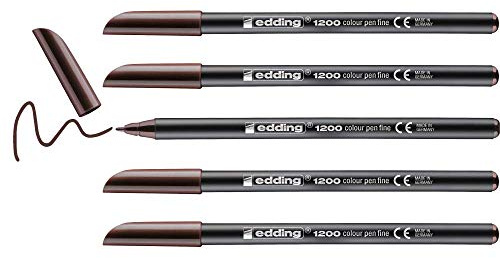 Edding 1200-018 - Caja con 5 Rotuladores 1200 con Punta de Fibra - 1mm - Marron Oscuo