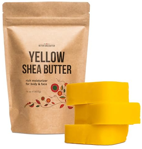 Better Shea Butter Yellow Shea Butter | Authentic, African, Unrefined | Use for Hair, Soap Making, DIY Lotions | 1 LB (16 oz) block