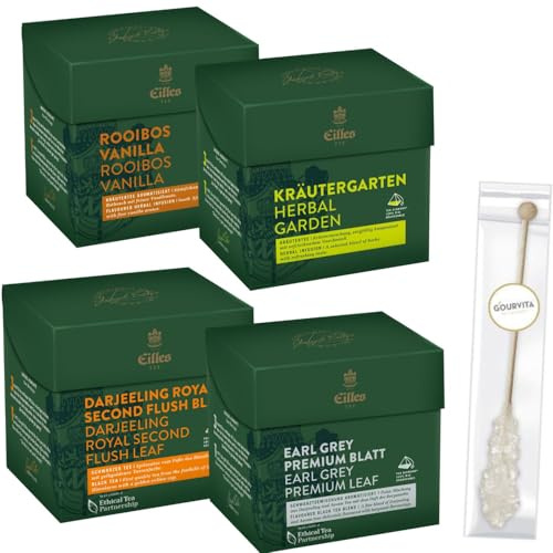 EILLES World Tea Diamonds 4er Set mit Kräutertee, Schwarztee und Gourvita Moments Kandisstick