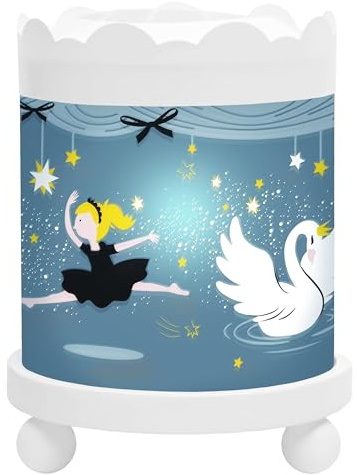 TROUSSELIER - Projecteur d'images - Ballerines - Manège Magique - Idéal Cadeau Enfant - Dessin animé - Lumière rassurante - Couleur Bois Blanc - Ampoule 12V 10W inclue - Prise Elec. EU