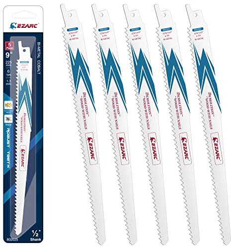 EZARC Lame per Sega a Gattuccio Bimetallica Cobalto R922DH 225mm 6TPI per Legno con chiodi - 5 pezzi