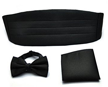 WS 3tlg SET Herren Fliege Kummerbund Einstecktuch Business Anzug Hochzeit BOX (Schwarz)
