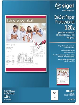 SIGEL InkJet Papier A4 120 g matt 50 Blatt Professional | IP182, Spezialbeschichtet für Präsentationen, Bewerbungen und detailreiche Ausdrucke