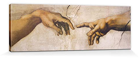 1art1 Michelangelo Buonarroti Poster Die Erschaffung Adams, Detail, 1508-1512 Bilder Leinwand-Bild Auf Keilrahmen | XXL-Wandbild Poster Kunstdruck Als Leinwandbild 120x40 cm