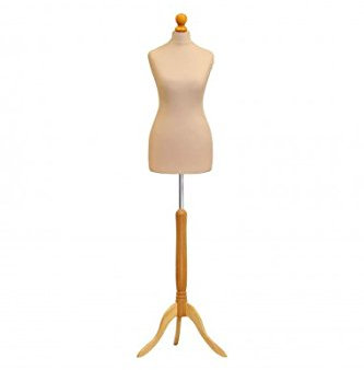 H & H Traders Cream Female Tailors Mannequin Display Bust Dummy FOR Dressmakers Fashion Students With A Light Wood Base (Size 40/42, UK 12/14)