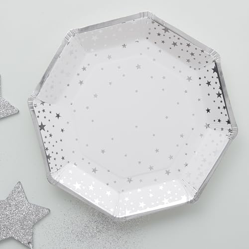 Ginger Ray Christmas Silver Foiled Star Paper 8 Stück, Silber, 23 centimeters