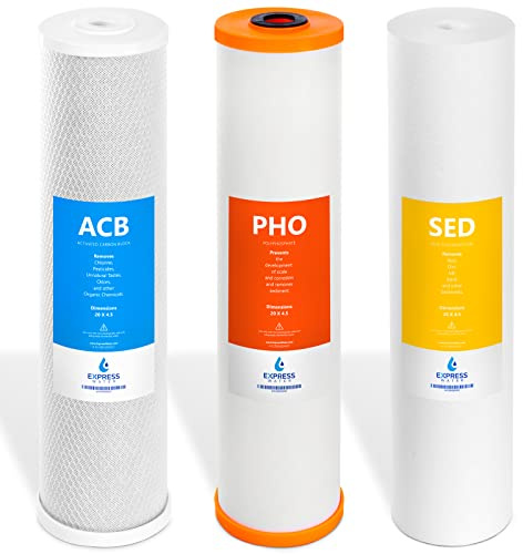 Express Water Whole House Anti Scale Filter Set – 3 Stage Filtration Water Conditioner Replacement Kit – Sediment, Carbon Block, Polyphosphate High Capacity Cartridge – 5 Micron – 4.5” x 20” inch
