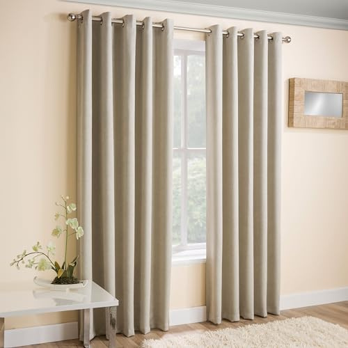 Enhanced Living Vogue Cream 90 x 108 inch (229x274cm) Eyelet Thermal Noise Reducing Dim Out Curtains for Bedroom and Living Room
