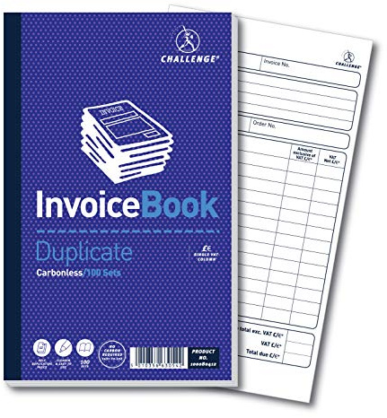 Challenge 210 x 130 mm Duplicate Invoice Book with Vat, Carbonless, 100 Pages, Set of 1