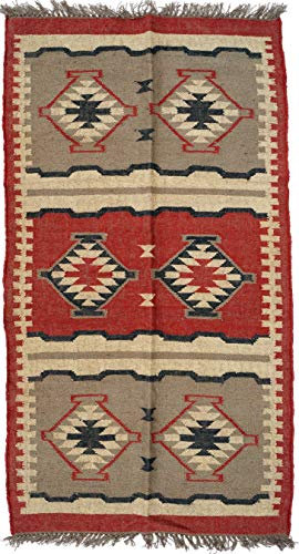 GURU SHOP Orientalischer Grob Gewebter Kelim Teppich 160x90 cm - Muster 1, Leinen
