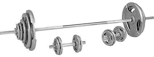 GORILLA SPORTS® Hantelset 100kg - 18 Gusseisen Hantelscheiben, Langhantelstange 170cm, Kurzhanteln, 30mm, Sternverschlüsse, Griff gerändelt, rutschfest, Chrom - Hantel Set, Gewichten, Langhantel Set
