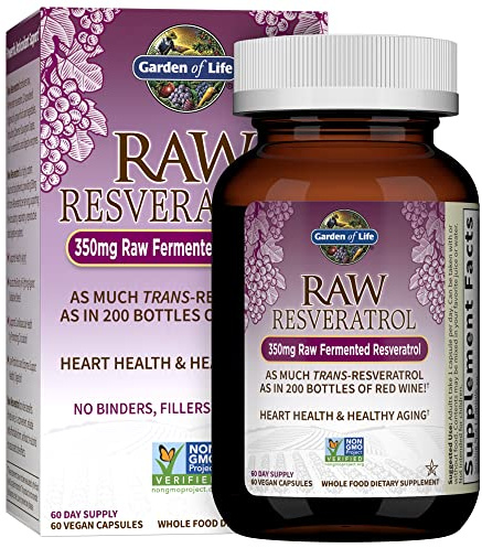 Garden of Life Raw Resveratrol Supplement with Probiotics & Digestive Enzymes – Antioxidant Support for Heart Health & Healthy Aging, Non-GMO, Vegan, 60 Vegan Capsules