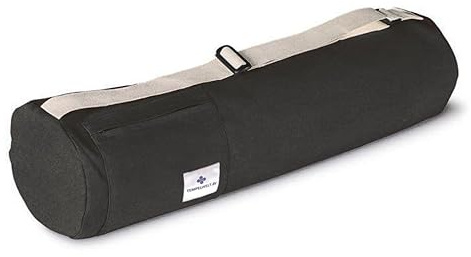 TEMPELWELT Mattentasche für Yogamatte Fitnessmatte 67x17 cm, Tasche aus Bio-Baumwolle Leinen schwarz Tragegriff Natur, Tragetasche für Matte zum Yoga Pilates Fitness Sport