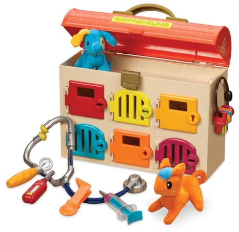 B. toys – Critter Clinic veterinärset – låtsaslek för djursjukhus för småbarn och barn – 14 delar husdjursvårdsset med verktyg och mjukisdjur – från 2 år