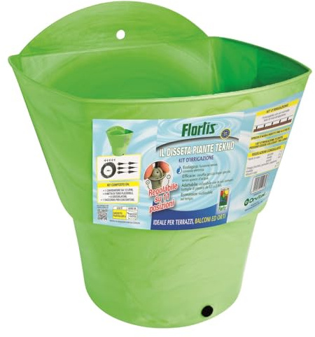 Flortis Disseta Piante Tekno Kit di irrigazione con base e ricarica. Riserva irrigazione piante 12l. Riserva acqua per piante in vaso e fiori. Irrigazione automatica in vacanza. Interno ed esterno.