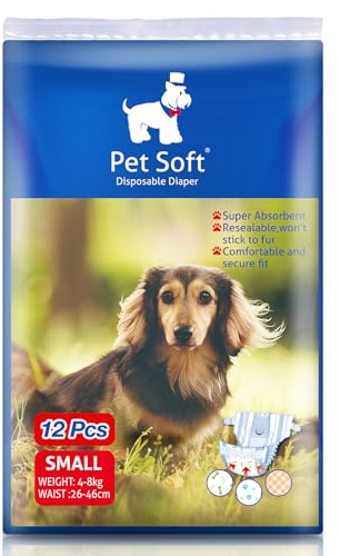 Pet Soft Einweg-Hundewindeln für Hündinnen 12 Stück, Hochsaugfähige Katzen Hunde Windeln für Hündinnen Inkontinenz, Läufigkeit, Harnwege (S, 12)