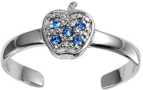 Zehenring aus 925 Sterling Silber als Fußschmuck für Damen, Herren und Mädchen, Größenverstellbar, blauer Zirkonia Apfel