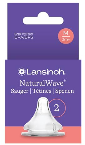 Lansinoh NaturalWave Sauger M - ab dem 3. Monat, 2 Stück | mittlerer Milchfluss, extra weiches & flexibles Silikon, Anti Kolik Ventil, auch für Stillbabys geeignet