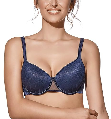 Selene, Sujetador para Mujer en Tejido Suave, con Aros y Copas Acolchadas, Motivo Floral, Colección Vanessa, Color Azul, Talla 100C