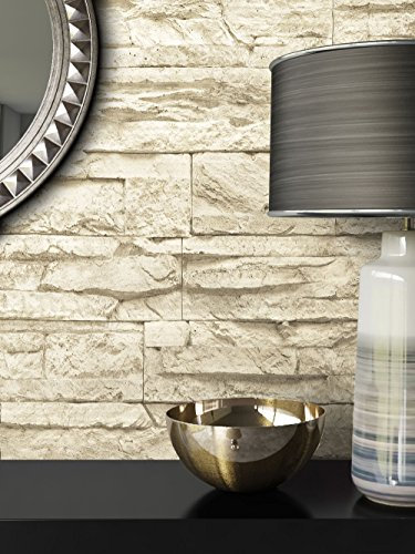 Steintapete Vlies Beige | schöne edle Tapete im Steinmauer Design | moderne 3D Optik für Wohnzimmer, Schlafzimmer oder Küche inklusive der Newroom-Tapezier-Profibroschüre mit Tipps für perfekte Wände