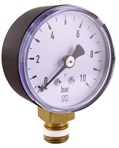 Cornat Manometer 1/4 Anschluss von unten - schwarz - passend zu Rückspülfilter mit Druckminderer - Kunststoff - Selbstdichtend mit PTFE-Dichtring / Manometer / Druckluft / Druckmesser / DMMU14