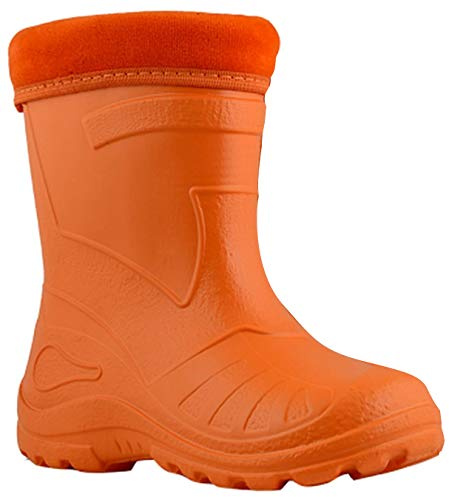 Ultra Light EVA Kids Girls Wellington Boots Rainy Snow Wellies Very Warm Liners (9 UK 26 EU -16.5 cm, Orange)