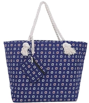 DonDon Strandtasche XXL mit Reißverschluss - Umhängetasche Damen, Shopper Tasche Damen im Beach Look mit Schulterriemen - Urlaub Must Haves Beach bag