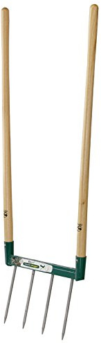 LEBORGNE - Biogrif 4 Dents Assemblée Naturovert Manche Bois Certifié PEFC 100% - Ergonomique - Largeur 40 cm - Décompactage Sans Retournement - H 25 cm - Poids 4,70 kg