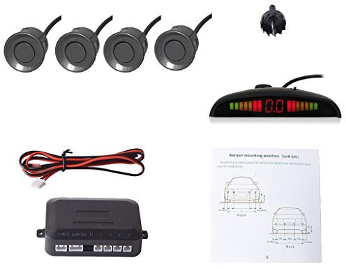 CoCar Auto Rückfahrwarner Einparkhilfe 4 Sensoren Einparkassistent Einparksystem PDC + LED Anzeigen + Akustische Warnung - Grau