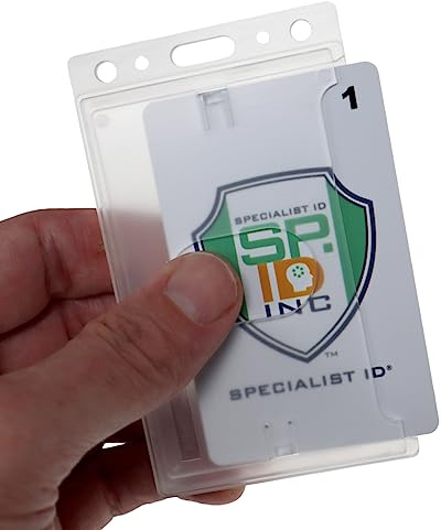 Specialist ID SPID-0065 Hard Plastic Badge Holder - Frosted Vertical Rigid Plastic I'd Card Dispenser - Clear