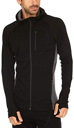 Merino Wool Men's Full Zip Hoodie Black/Charcoal Grey Medium