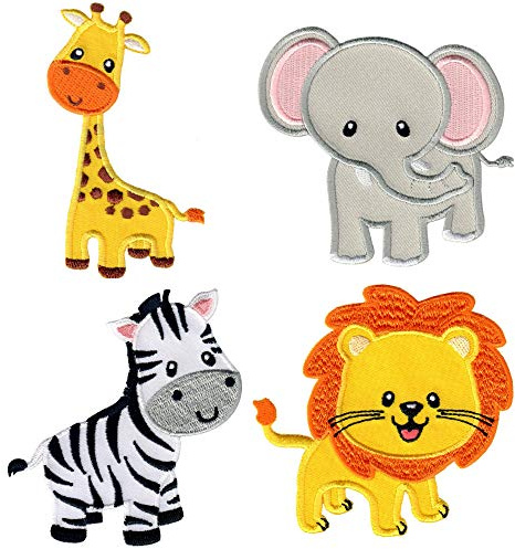 PatchMommy Aufnäher zum Aufbügeln, Safari-Tiere, für Kinder, 4 Stück | Gestickte Bügelbilder, Patches & Applikationen für Baby- und Kinderkleidung & Rucksäcke – zum Aufbügeln oder Aufnähen