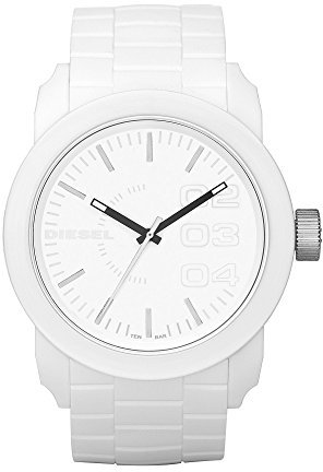 Diesel Herrenuhr Double Down S44, Dreizeigeruhrwerk, 44 mm Gehäuse aus weißem Polycarbonat mit Silikonarmband, DZ1436