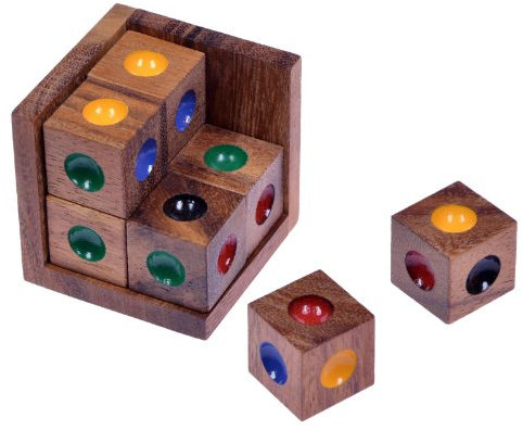 LOGOPLAY Crazy Six - 3D Puzzle - Farbenpuzzle - Denkspiel - Knobelspiel - Geduldspiel - Logikspiel im Holzrahmen