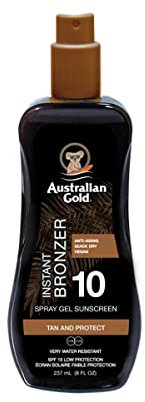 Australian Gold Sunscreen Spf10 Spray Gel With Instant Bronzer Color Marron 237 Ml
