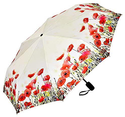VON LILIENFELD Regenschirm Taschenschirm Mohnblumen Windfest Auf-Zu-Automatik Leicht Stabil Kompakt Blüten