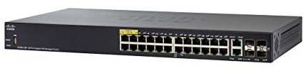 Switch gestito Cisco SG350-28P con 28 porte Gigabit Ethernet con 24 porte Gigabit Ethernet RJ45, 2 slot SFP, 2 porte Gigabit Ethernet combinate più PoE di 195 W, protezione limitata a vita (SG350-28P-K9-EU)