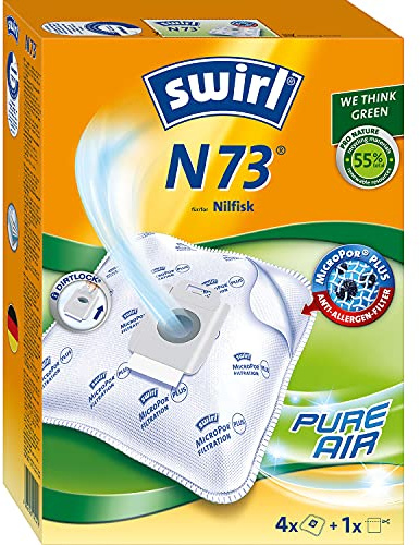 Swirl N73 MicroPor Plus Staubsaugerbeutel für Nilfisk Staubsauger, Anti-Allergen-Filter, Dauerhaft hohe Saugleistung, 4er Pack inkl. 1 Filter