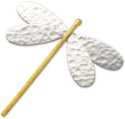 925 Sterlingsilber Libellen-Brosche für Damen - Zweifarbiges gehämmertes Design mit goldenen Flügeln, ein zeitgenössisches künstlerisches Schmuckstück mit Aussagekraft, handgefertigt von Emmanuela