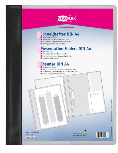 VELOFLEX 4741080 - Schnellhefter VELOFORM, 1 Stück, DIN A4, schwarz, PVC, glasklarer Vorderdeckel, passend für Prospekthüllen