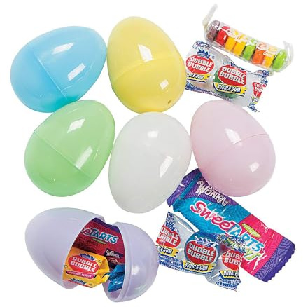 Fun Express Candy Filled Easter Eggs Bulk 24 Pack - Pre-Filled Plastic Easter Eggs with Chocolate Candy Inside | Pastel Colors for Hunt Party Supplies & Basket Stuffers for Kids