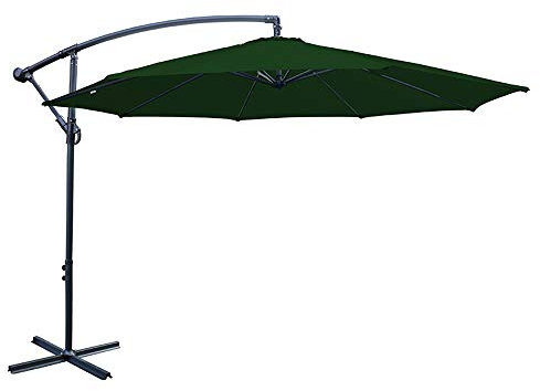 Greenbay 3m Garden Banana Parasol Patio Sun Shade Shelter Crank Hanging Rattan Cantilever Green