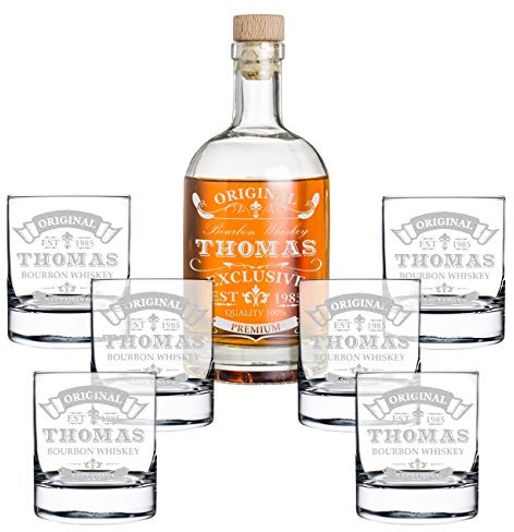polar-effekt Set regalo da 7 pezzi con incisione – Bottiglia di whisky e 6 bicchieri da whisky – Caraffa in vetro contenuto: 700 ml – Idea regalo per uomini – Motivo originale esclusivo
