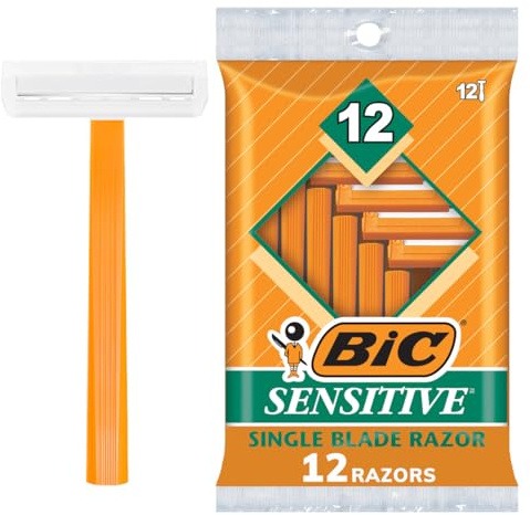 BIC Sensitive Disposable Razors for Men, Long-Lasting 1 Blade Razors for Sensitive Skin, 12 Count